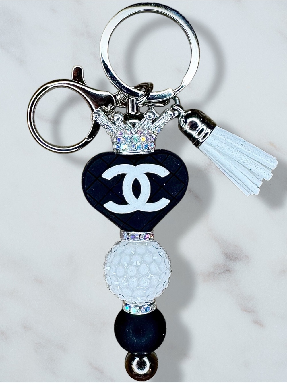 Fashion CC Black Heart Beaded Keychain